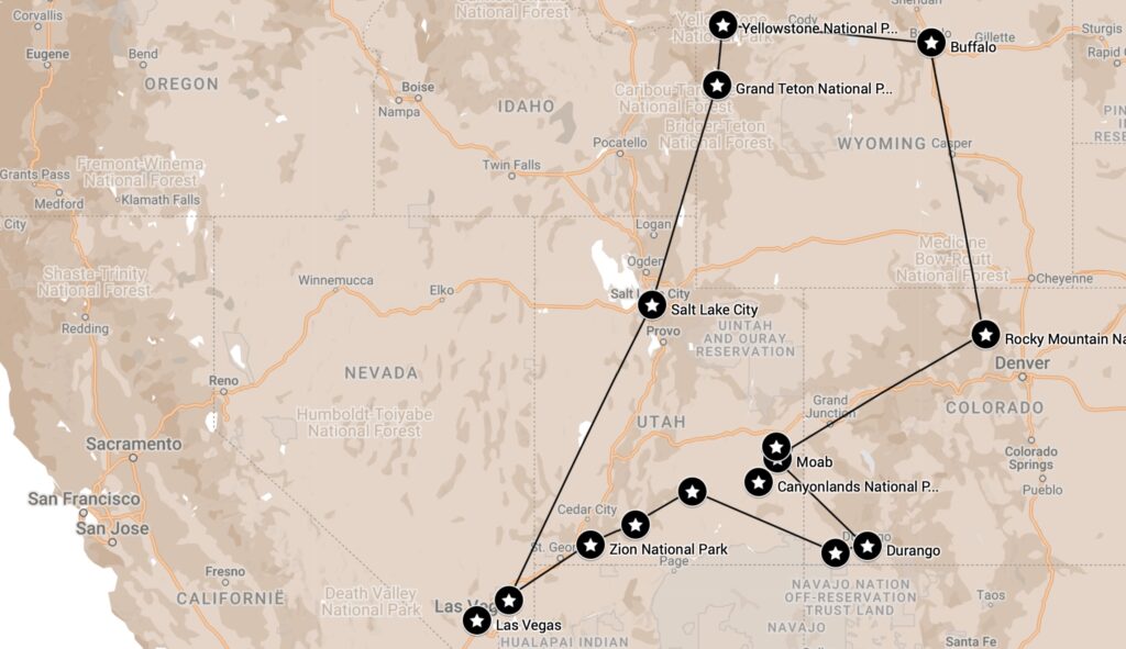 Route West-Amerika inclusief Yellowstone camperreis
